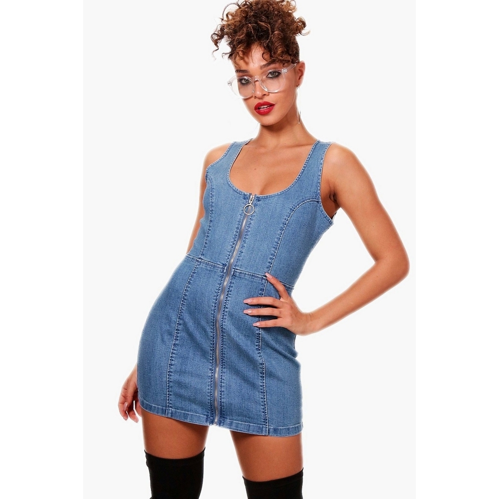 BOOHOO : Zip Denim bodycon dress